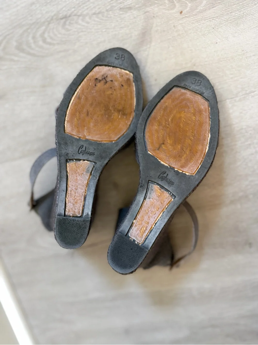 Castaner Gray Cross-Strap Wedge Sandals with Ankle Buckle